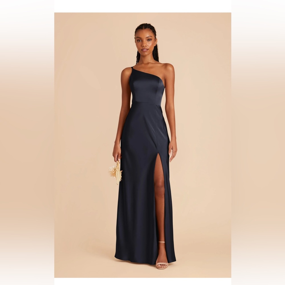 Birdy Grey One-Shoulder Navy Evening Dress with High Slit